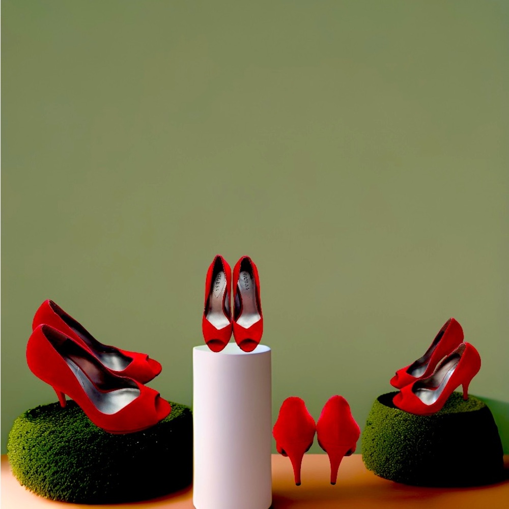 GUESS Bright Red Peep Toe Pumps